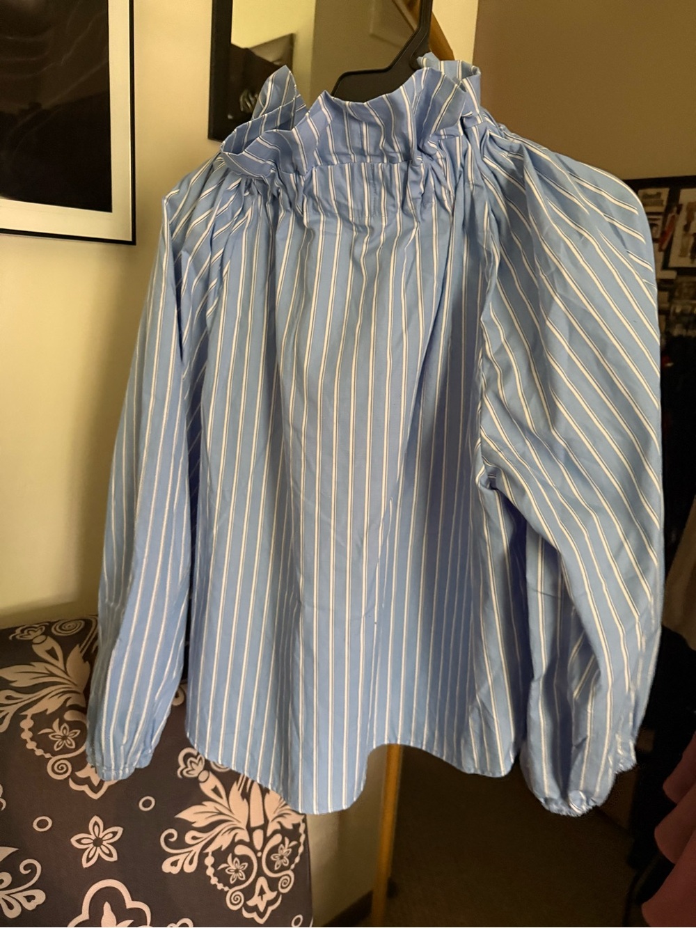 Blue Striped Tie-Neck Women's Blouse - Picture 5 of 7